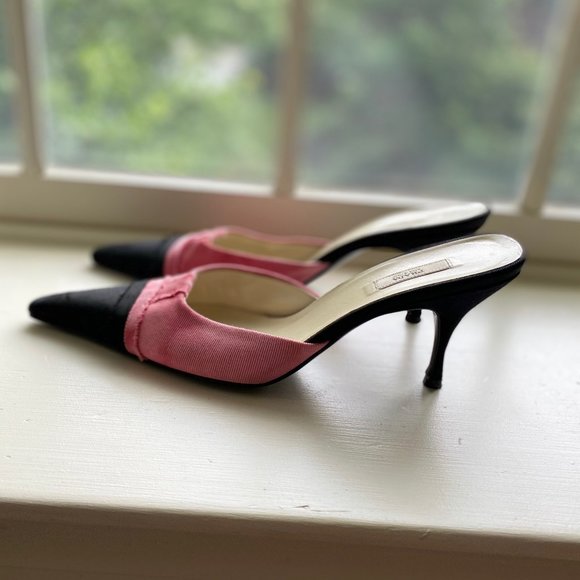 Black and Pink Prada Kitten Mule Heels - Picture 1 of 3